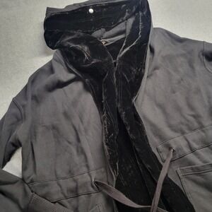 Free‎ People Womens Wrap Jacket Snap Hood Velvet Trim Pockets Drawstring Black S